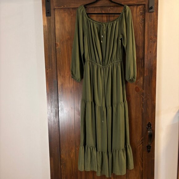 INC International Concepts Large Off-The-Shoulder Tiered Green Maxi Dress NWT - Picture 5 of 6